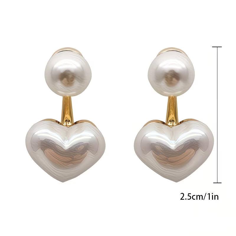 Double Perla Corazón Aretes