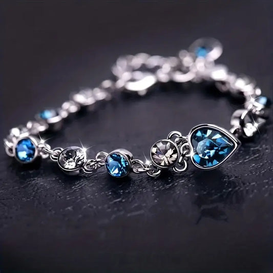 Plata Zafiro Corazón Chain Pulsera