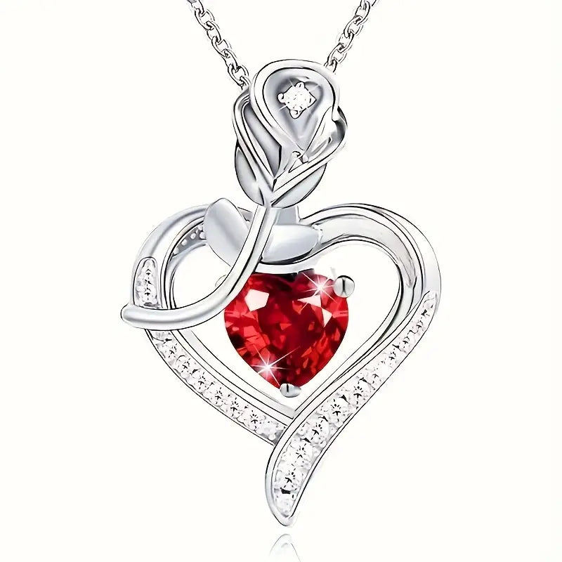 Plata Rubí Corazón Pendant Collar