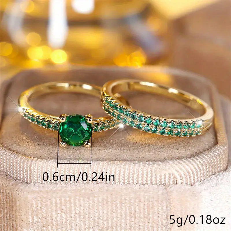 Serena Esmeralda Duo Set de Anillos | Oro