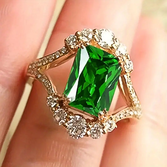 Oro Esmeralda Halo Anillo