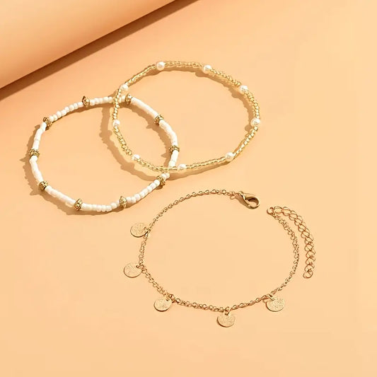 Coastal Dije 3-Piece Layered Anklet Set | Oro