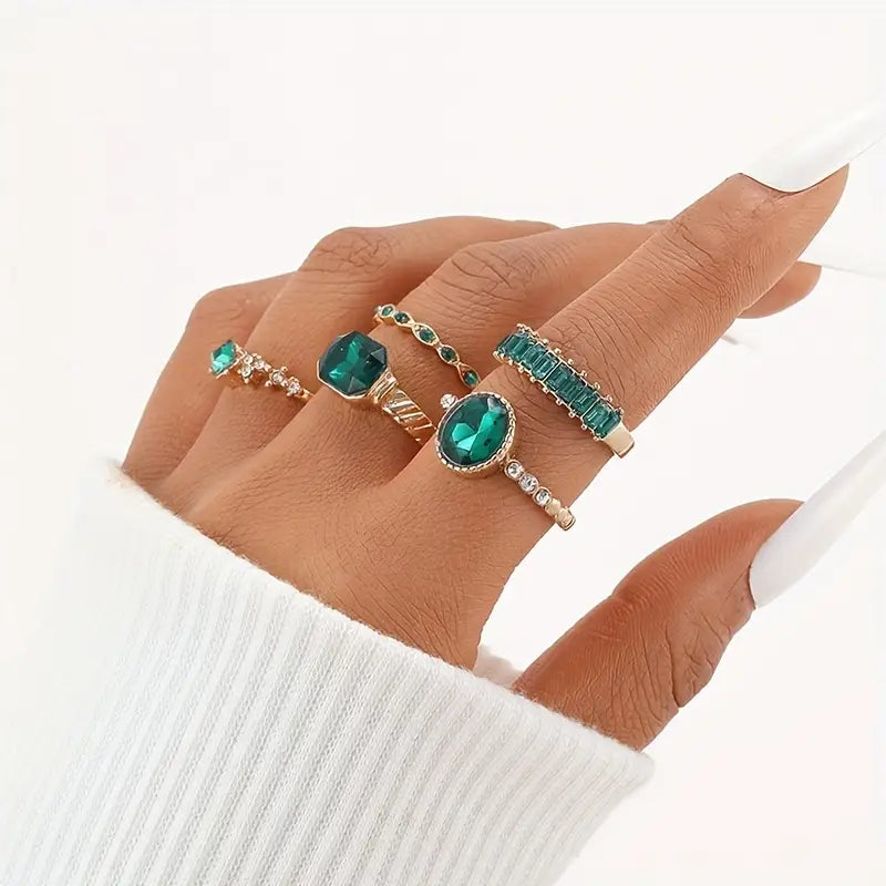 Zarina Exquisite Esmeralda Set de Anillos | Oro