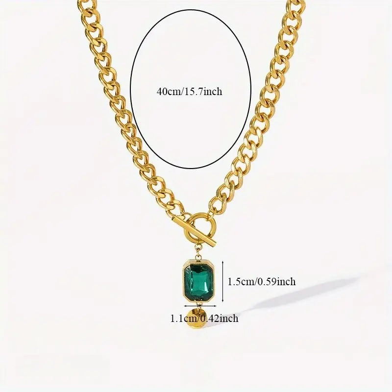 Chunky Chain Esmeralda Pendant Collar | Oro