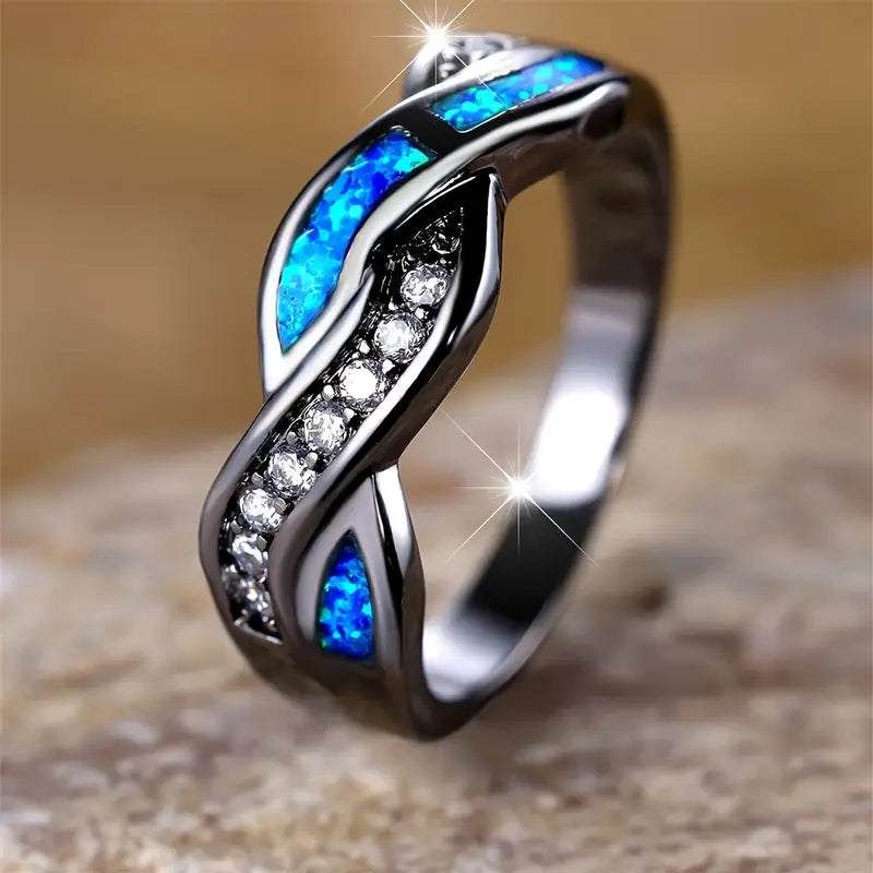 Plata Twisted Inlay Anillo