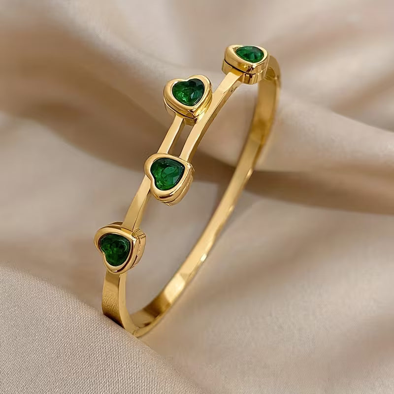 Verde Corazones Pulsera | Oro