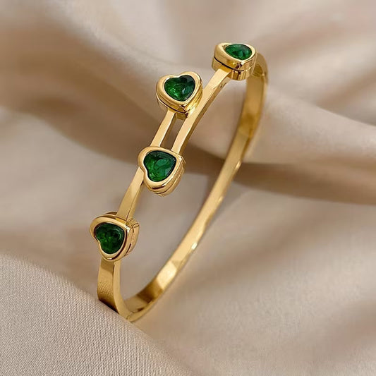 Verde Corazones Pulsera | Oro