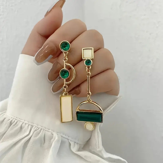 Oro Esmeralda Geometric Aretes Colgantes