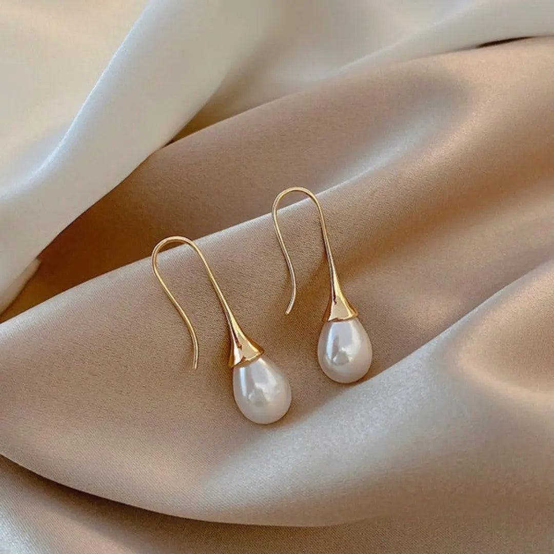 Oro Perla Aretes Colgantes