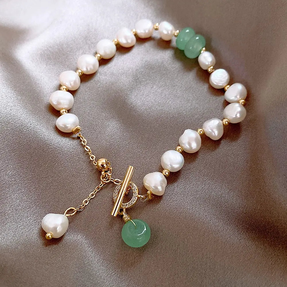 Freshwater Perla & Jade Pulsera