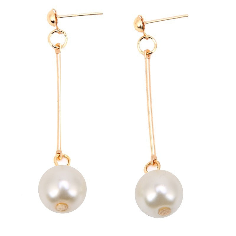 Oro Long Perla Aretes Colgantes