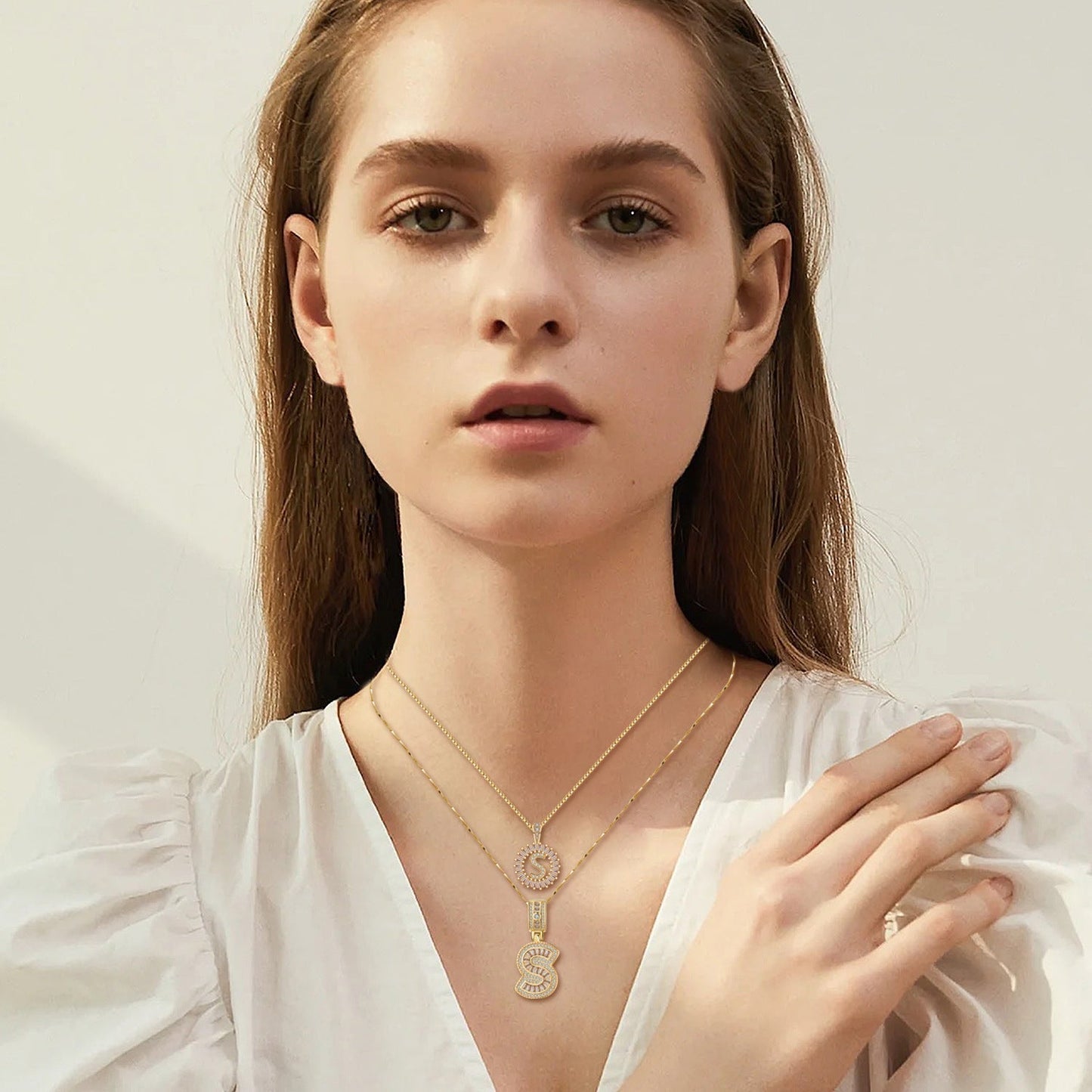 Pave letter initial set de collares | Oro