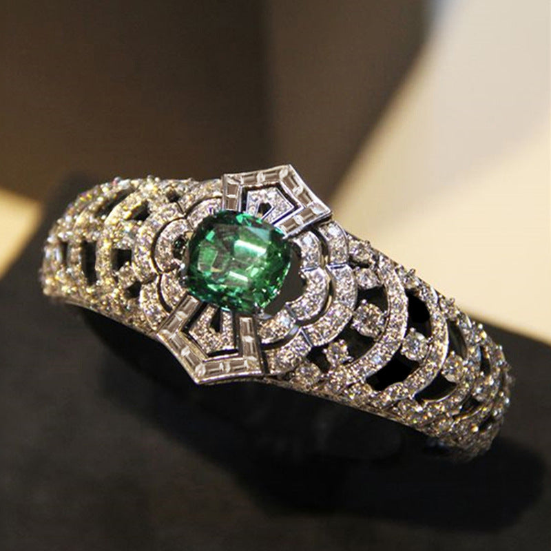 Esmeralda Art Deco Anillo | Blanco Oro