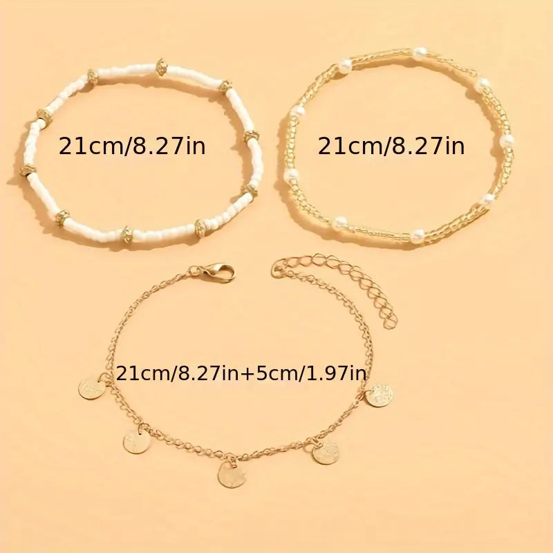 Coastal Dije 3-Piece Layered Anklet Set | Oro