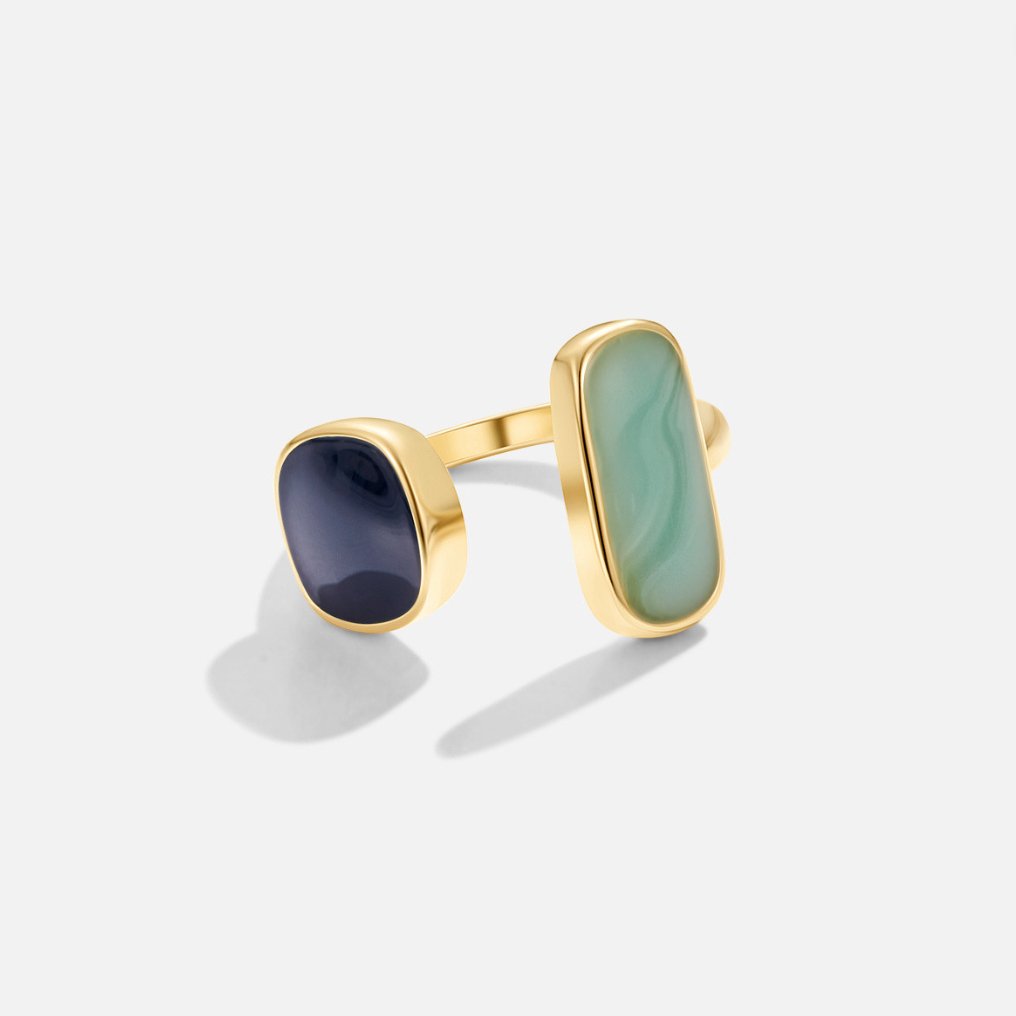 Oro Dual Piedra Open Anillo