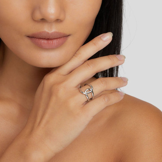 Plata Interlocking Open Anillo