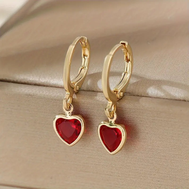 Oro Rubí Corazón Aretes Colgantes