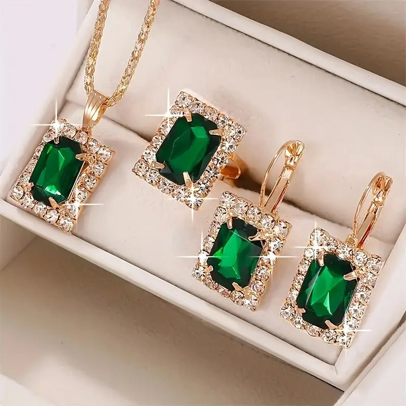 Oro Esmeralda Rectangular Set de Joyas