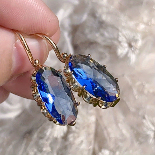 Golden Blue Bloom Aretes | Oro