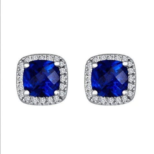 Saphir Square Aretes de Botón | Blanco Oro