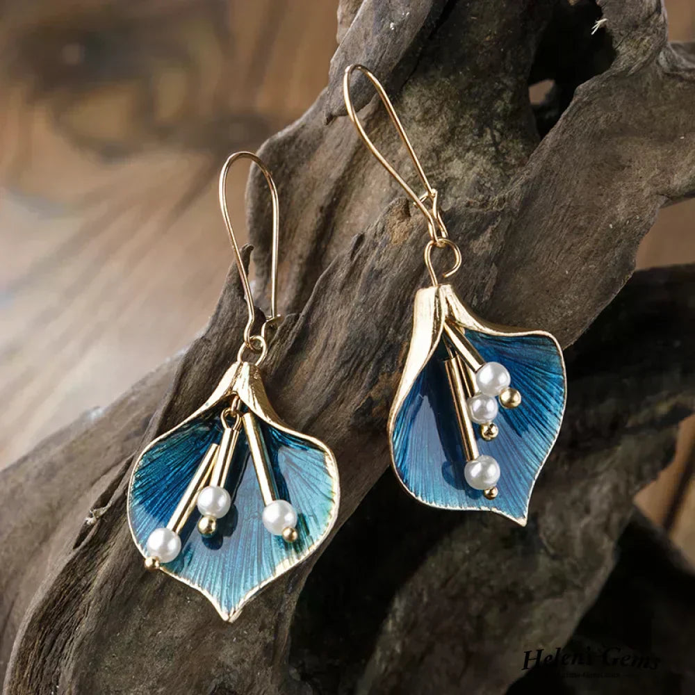 Vintage Blue Lotus Aretes