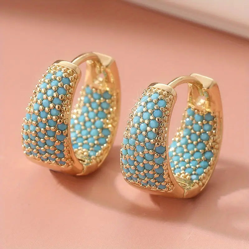 Golden-Tone Turquesa Beaded Aretes de Aro | Oro