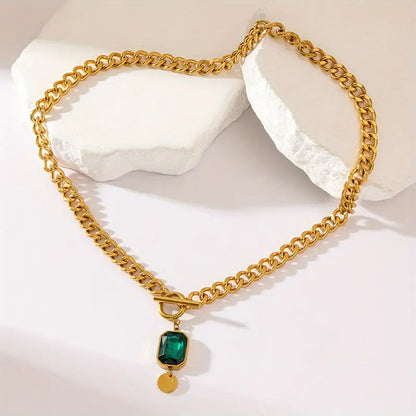 Chunky Chain Esmeralda Pendant Collar | Oro