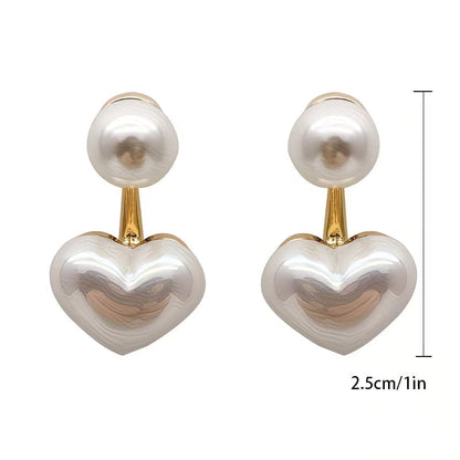 Double Perla Corazón Aretes