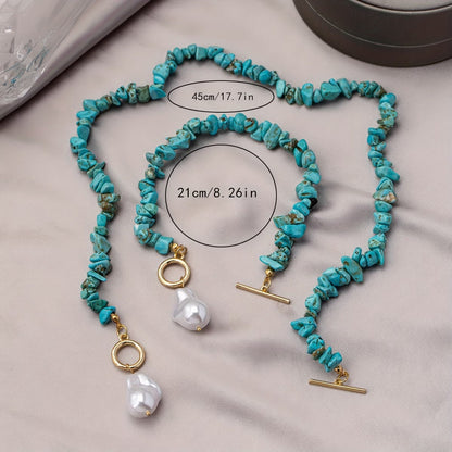 Turquesa & Collar de Perlas Set de Pulseras