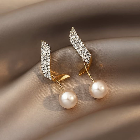 Cristal Pluma Aretes de Perlas