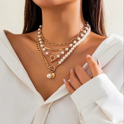 Vintage Perla & Oro Snake Chain Set de Collares | Oro