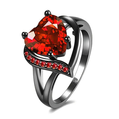 Plata Rubí Corazón Anillo