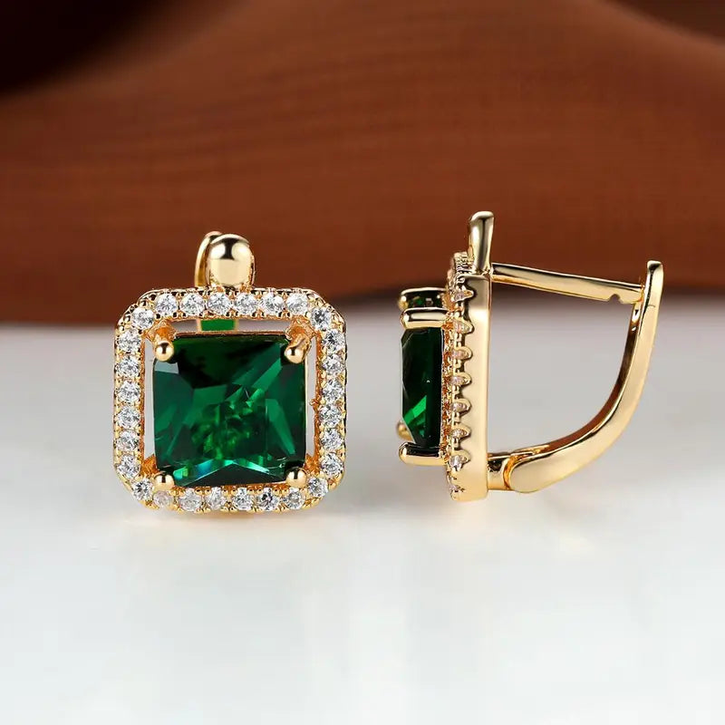 Golden Green Square Zirconia Aretes | Oro