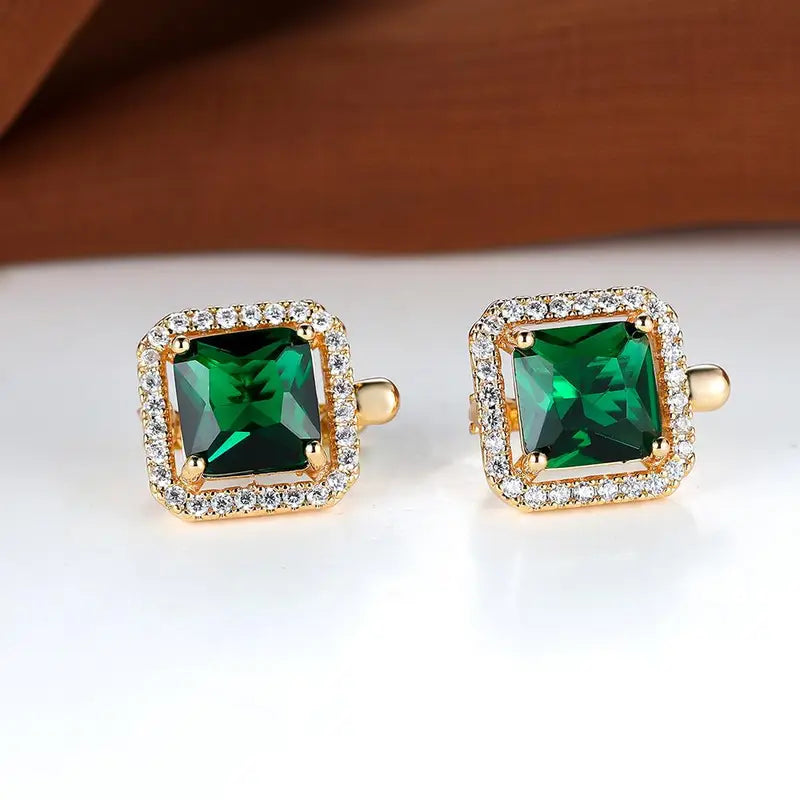 Golden Green Square Zirconia Aretes | Oro