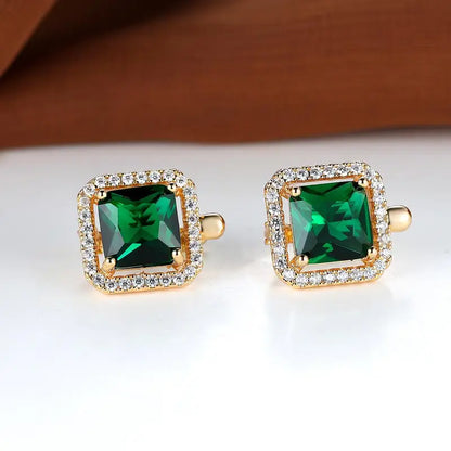 Golden Green Square Zirconia Aretes | Oro