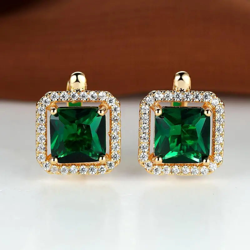 Golden Green Square Zirconia Aretes | Oro