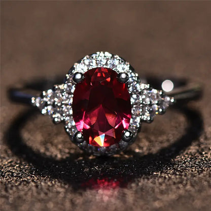 Plata Rubí Halo Anillo