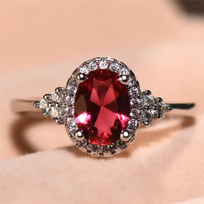 Plata Rubí Halo Anillo