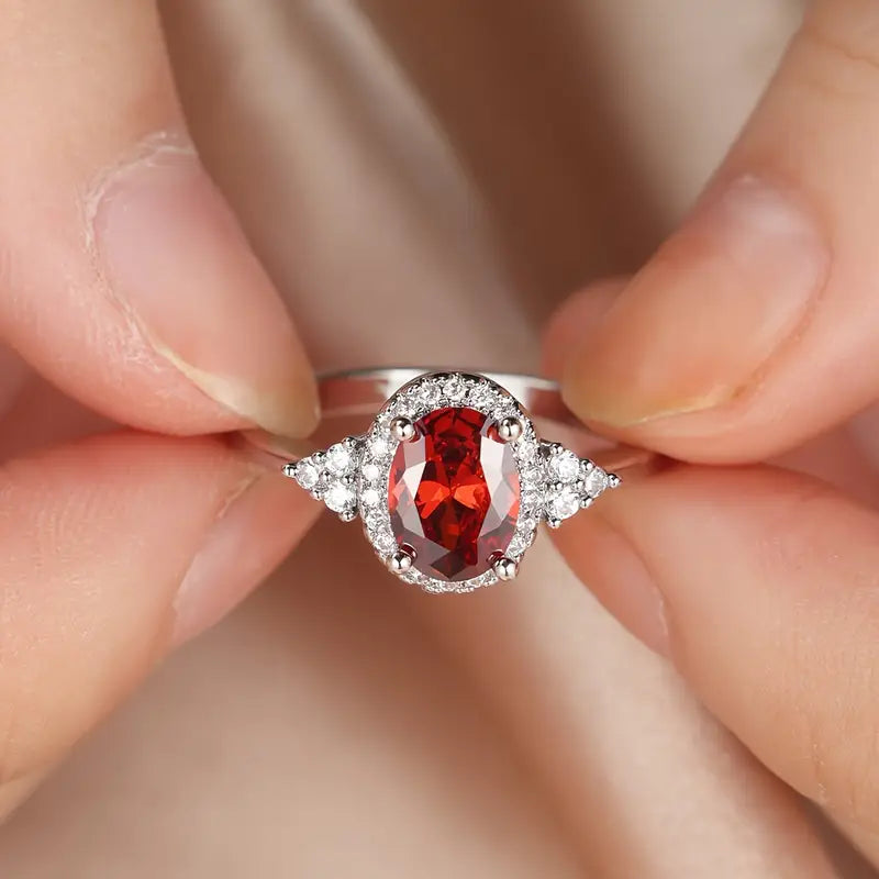Plata Rubí Halo Anillo