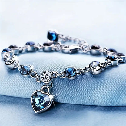 Plata Zafiro Corazón Chain Pulsera
