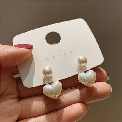 Double Perla Corazón Aretes