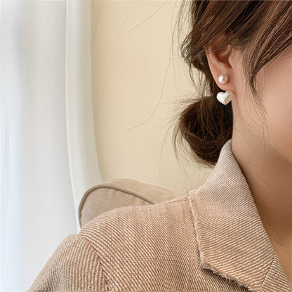 Double Perla Corazón Aretes
