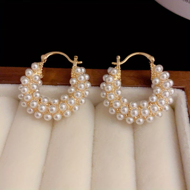 Layered Perla Aretes de Aro