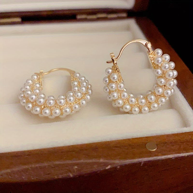 Layered Perla Aretes de Aro