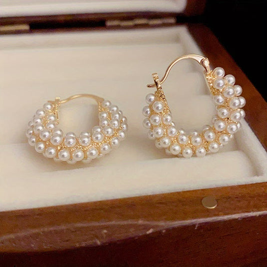 Layered Perla Aretes de Aro