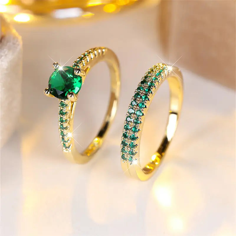 Serena Esmeralda Duo Set de Anillos | Oro