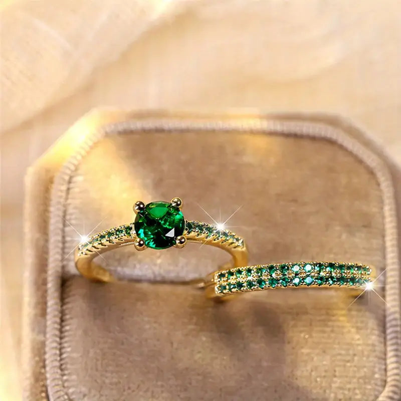 Serena Esmeralda Duo Set de Anillos | Oro