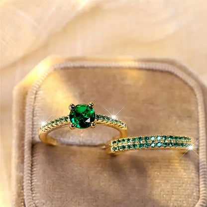 Serena Esmeralda Duo Set de Anillos | Oro
