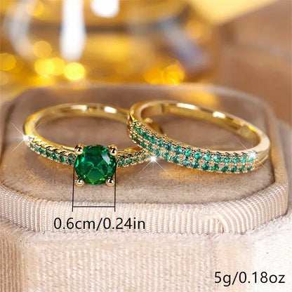 Serena Esmeralda Duo Set de Anillos | Oro
