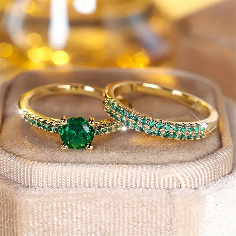 Serena Esmeralda Duo Set de Anillos | Oro